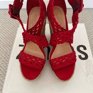 SCHUTZ Red Woven Wedge Sandals